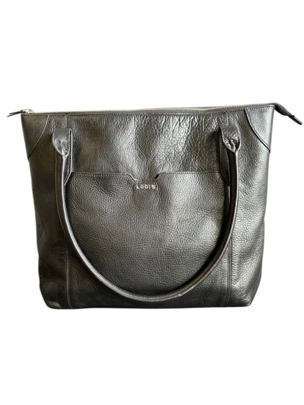 LODIS Black Leather Shoulder Tote Bag‎ Work Laptop Travel Purse